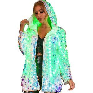 Women Sequin Party Bomber Jacket Glitter Long Sleeve Sparkly Casual Coat Blazer